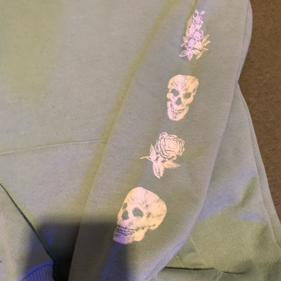 Teal hoodie with print on front and sleeve - Picture 4 of 4